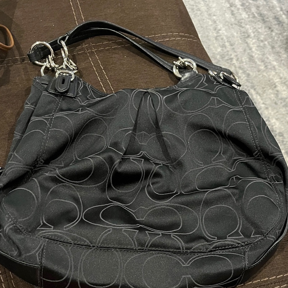Coach Black Signature Pattern Shoulder Bag